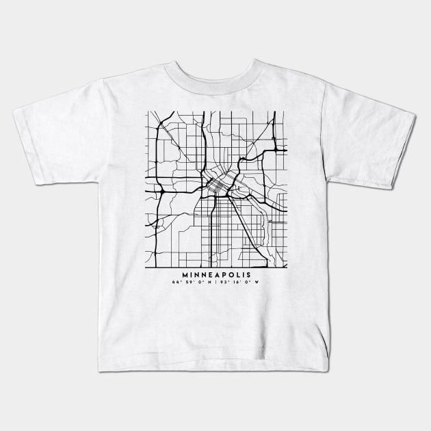 MINNEAPOLIS MINNESOTA BLACK CITY STREET MAP ART Kids T-Shirt by deificusArt